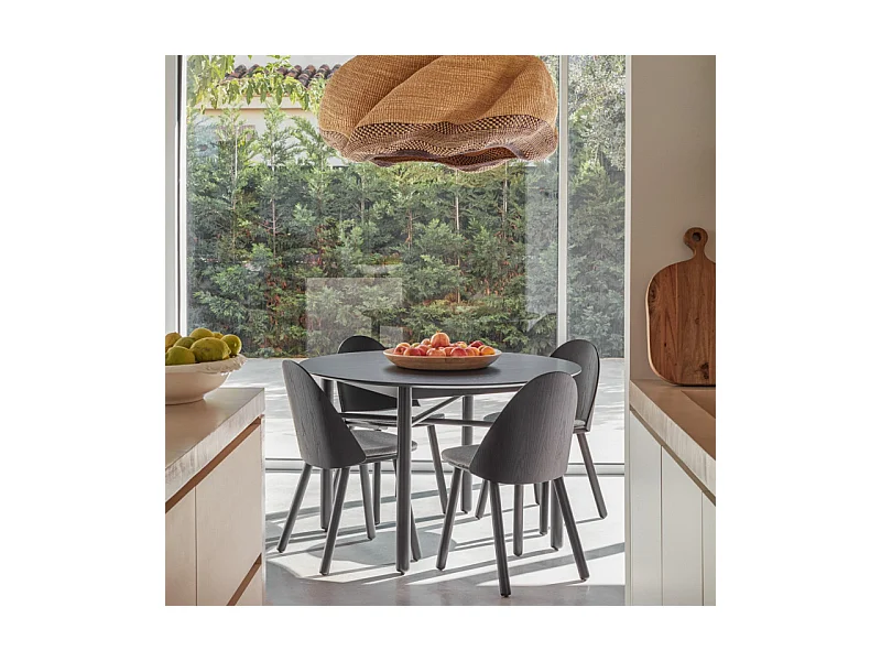 Junco - Table à manger 4 personnes ronde en bois - Couleur - Noir