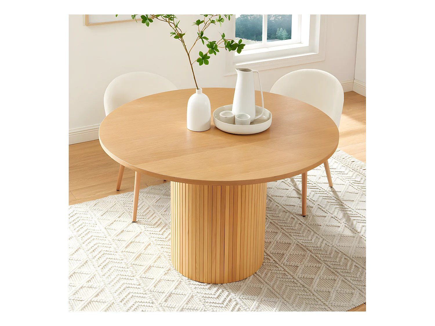 Mati - Table à manger 4 personnes ronde en bois - Bois clair