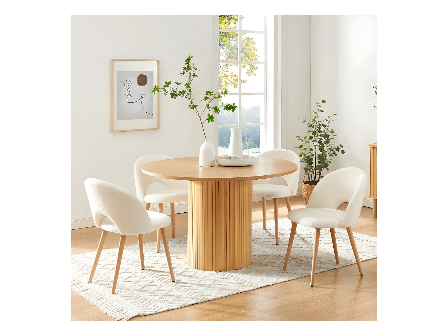 Mati - Table à manger 4 personnes ronde en bois - Bois clair