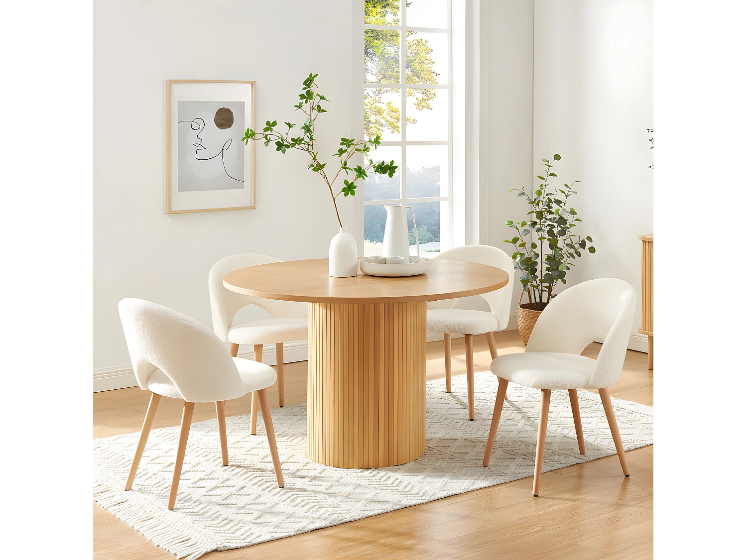 Mati - Table à manger 4 personnes ronde en bois - Bois clair