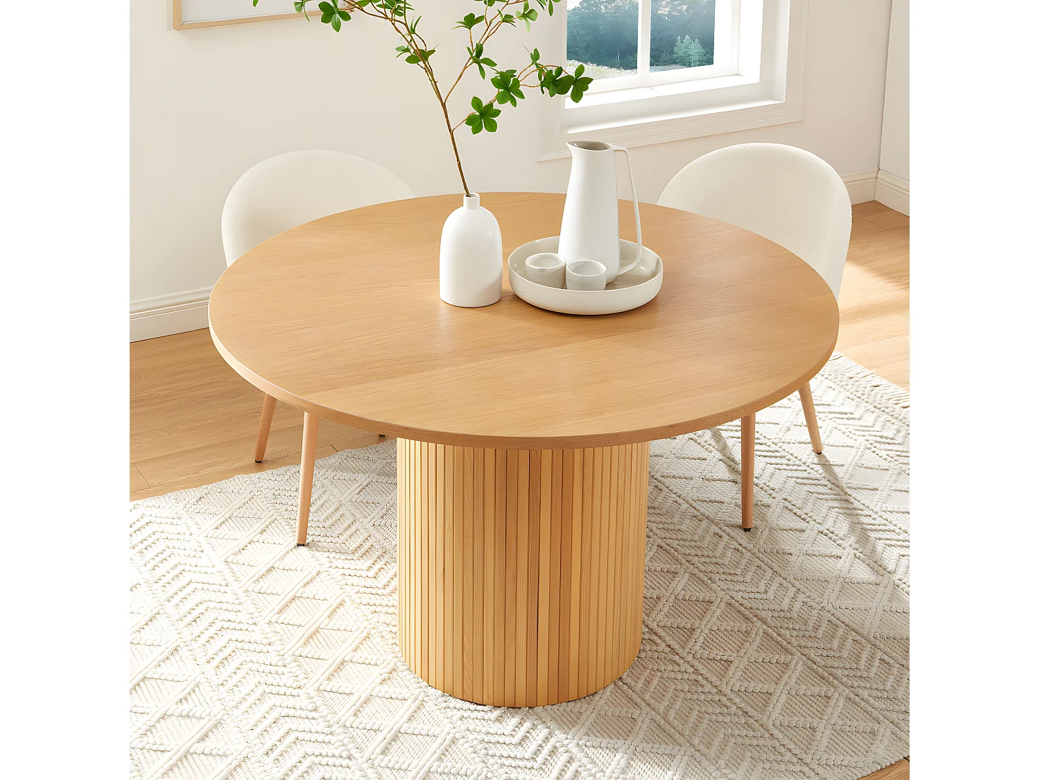 Mati - Table à manger 4 personnes ronde en bois - Bois clair