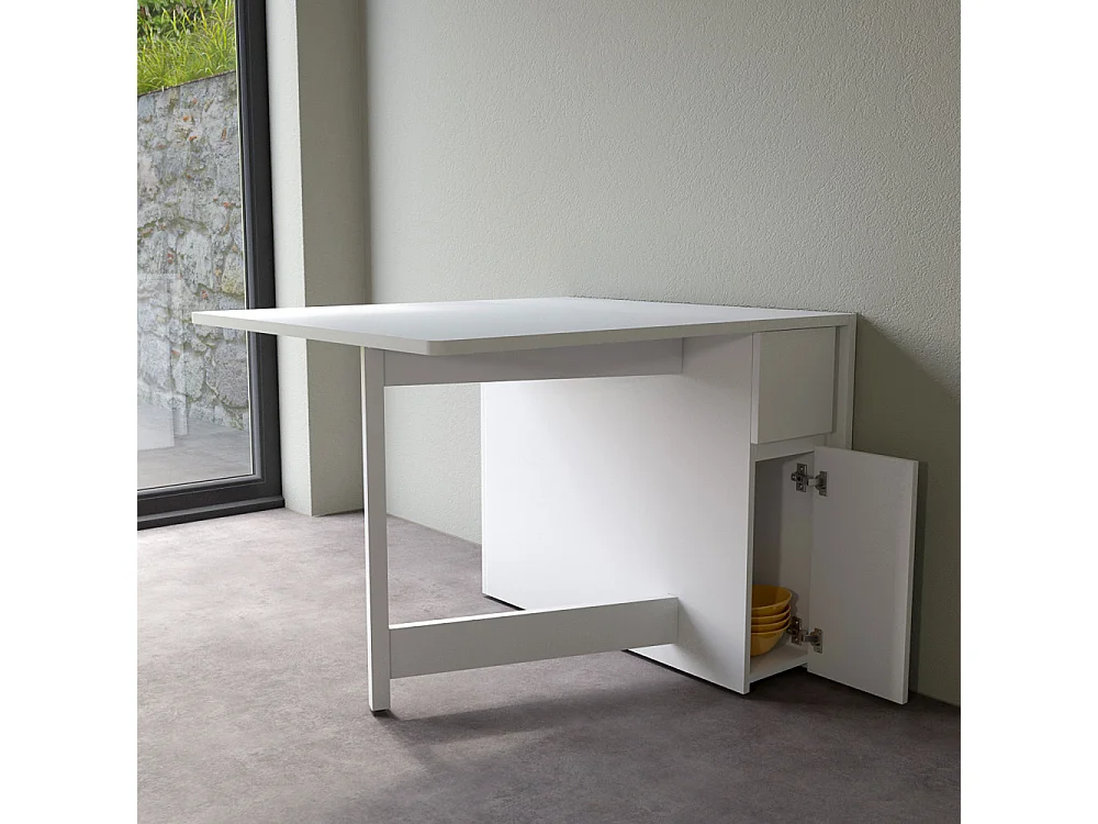 Kungla - Table à manger pliable 2 personnes en bois - Blanc