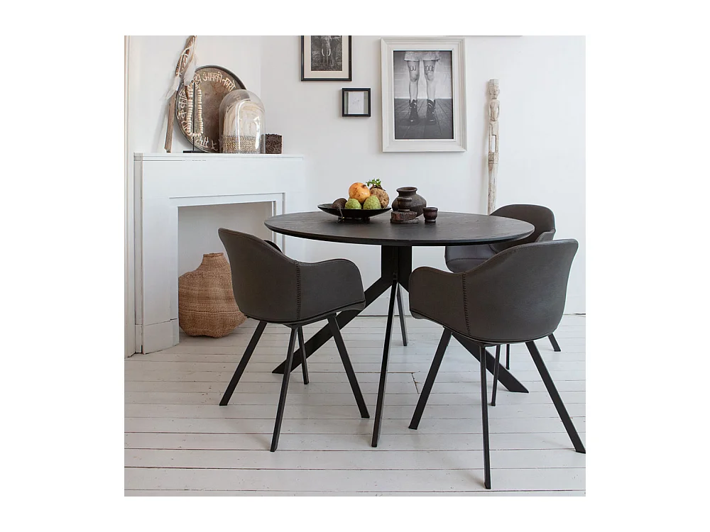 Bruno - Table à manger 4 personnes ronde en bois et métal - Couleur - Noir