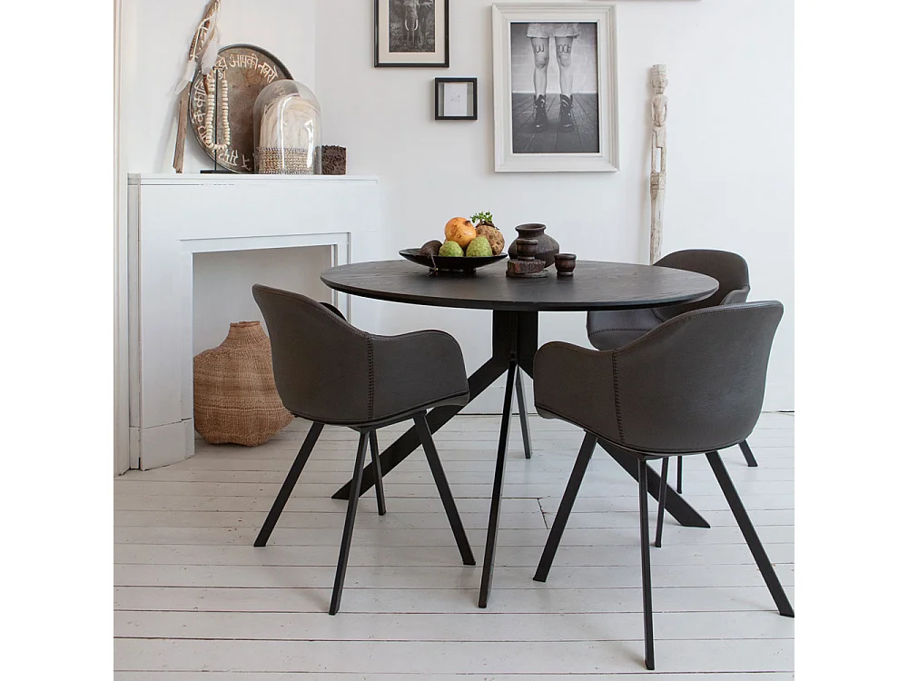 Bruno - Table à manger 4 personnes ronde en bois et métal - Couleur - Noir