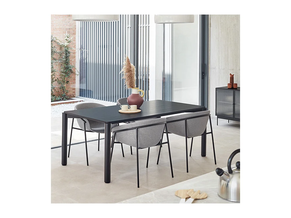 Schwarzer Holztisch für 6 Personen, 180 x 100 cm