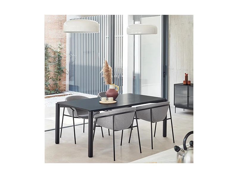 Schwarzer Holztisch für 6 Personen, 180 x 100 cm