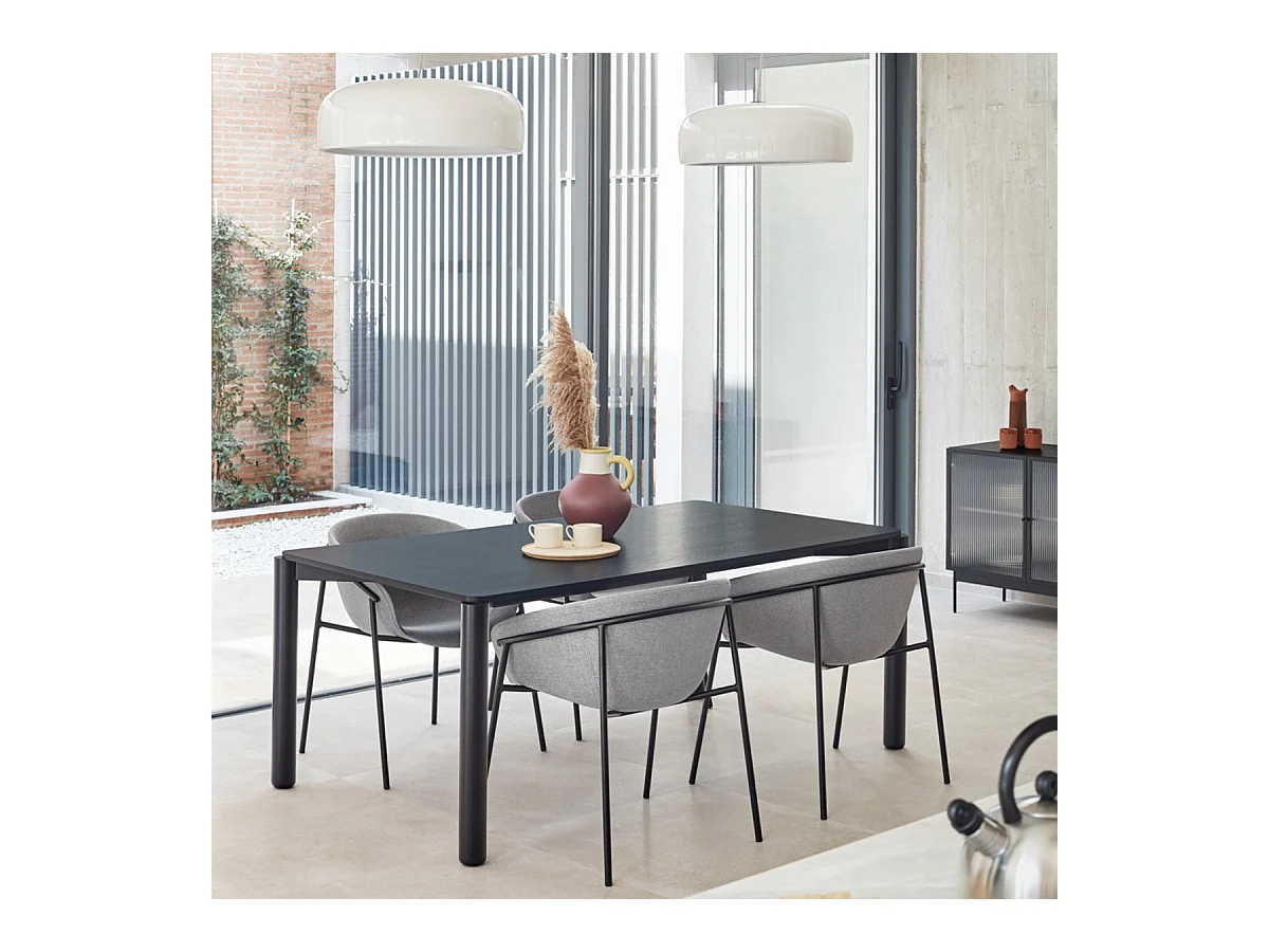 Schwarzer Holztisch für 6 Personen, 180 x 100 cm