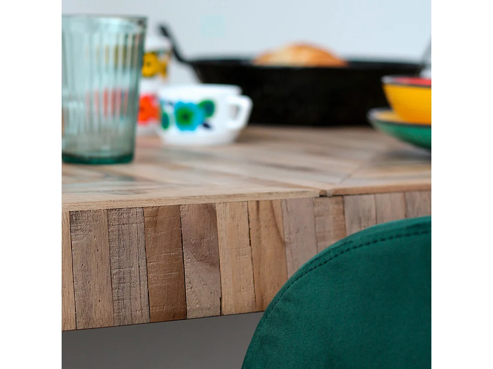 Pamenang - Table à manger 8 personnes en métal et teck recyclé 180x90cm - Bois