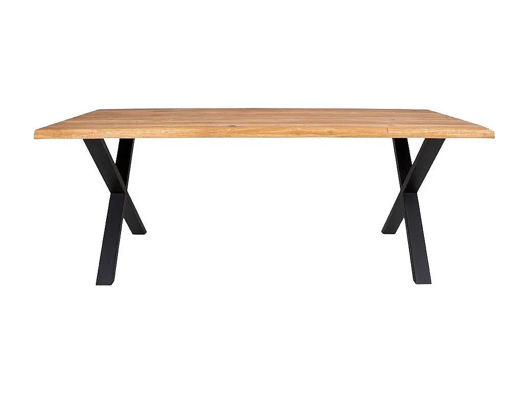 Table à manger industrielle TOULON – Chêne massif & acier noir, design avec bord ondulé-Beige-Largeur 200 cm
