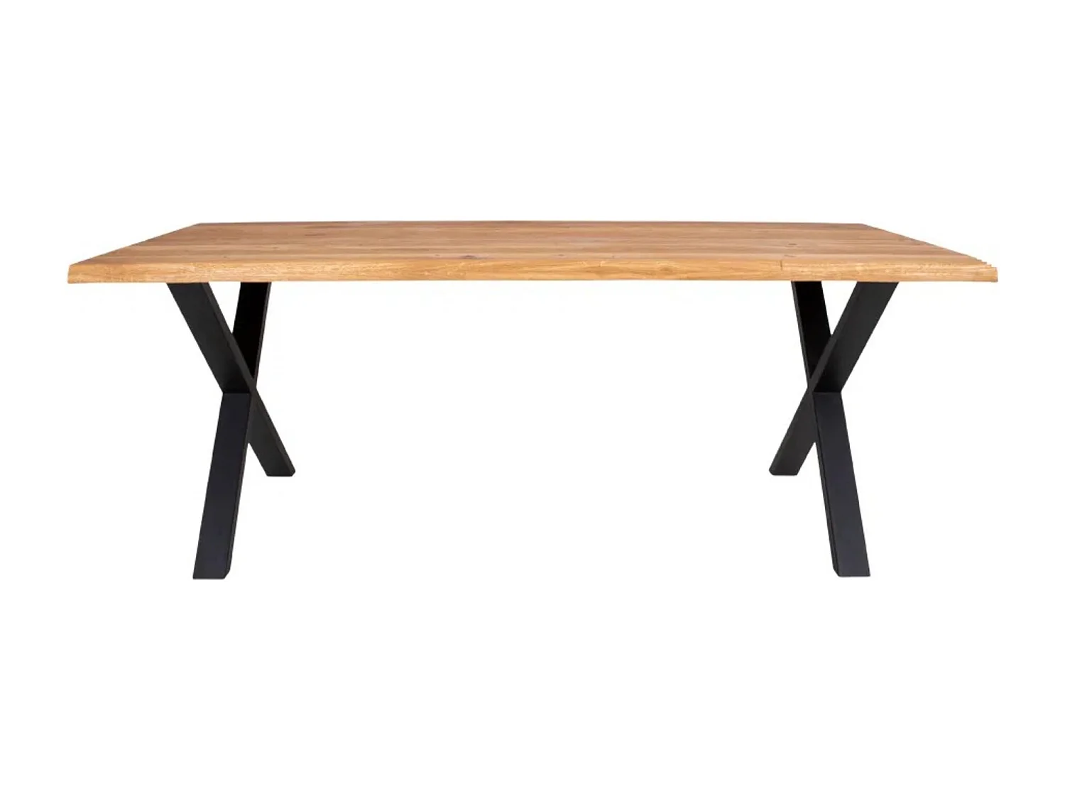 Table à manger industrielle TOULON – Chêne massif & acier noir, design avec bord ondulé-Beige-Largeur 200 cm