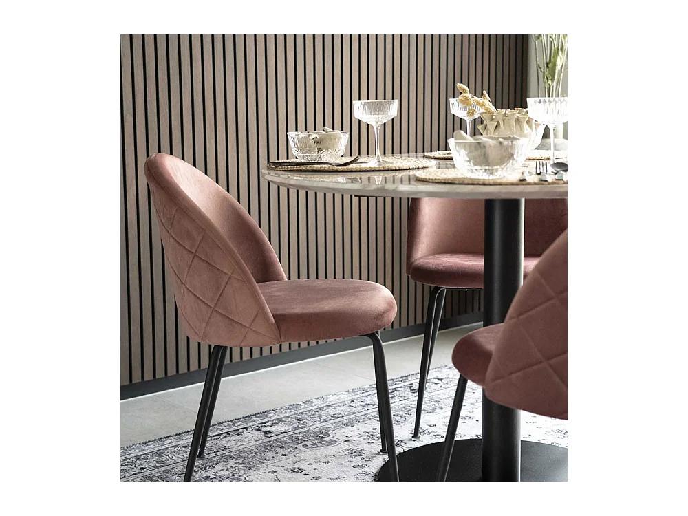 Bologna Esstisch Ø110 cm Marmoroptik, schwarze Beine, weiß.