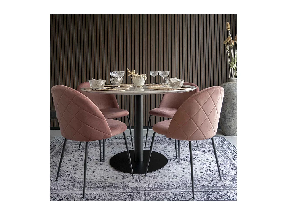 Bologna Esstisch Ø110 cm Marmoroptik, schwarze Beine, weiß.