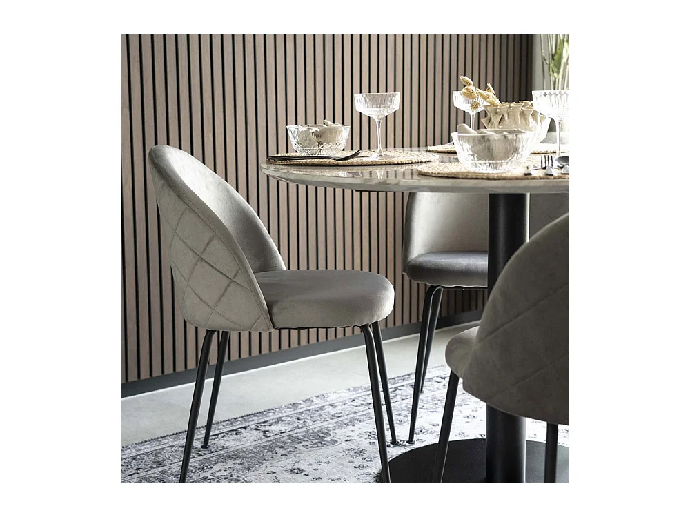 Bologna Esstisch Ø110 cm Marmoroptik, schwarze Beine, weiß.