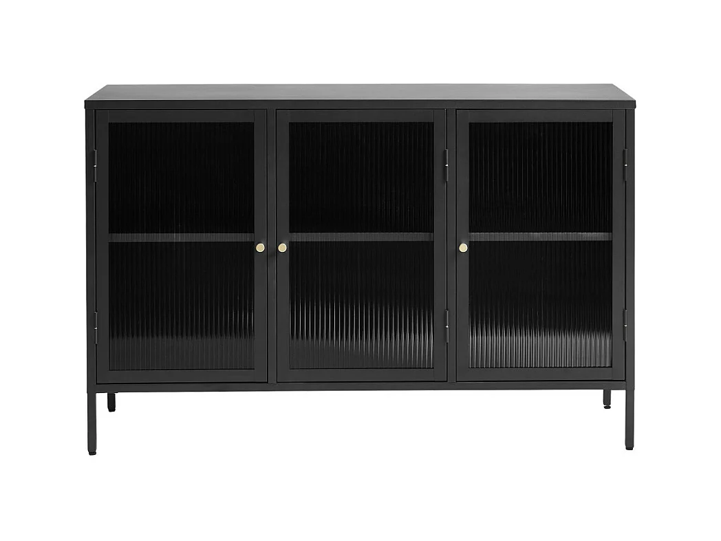 Bjorn - Buffet 3 portes en verre strié et métal L132cm : Couleur - Noir