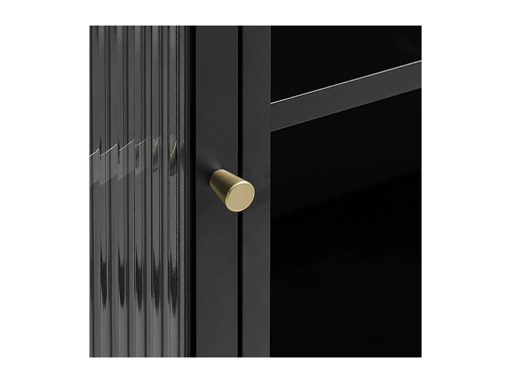 Bjorn - Buffet 3 portes en verre strié et métal L132cm : Couleur - Noir