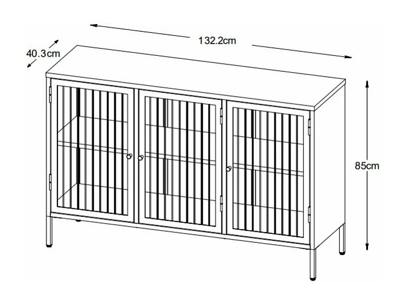 Bjorn - Buffet 3 portes en verre strié et métal L132cm : Couleur - Noir