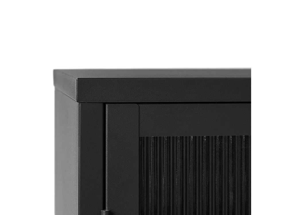 Bjorn - Buffet 3 portes en verre strié et métal L132cm - Noir