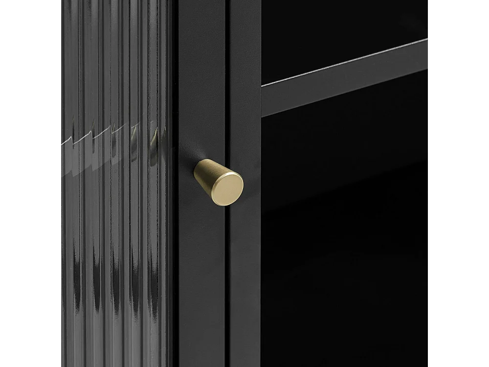 Bjorn - Buffet 3 portes en verre strié et métal L132cm - Noir