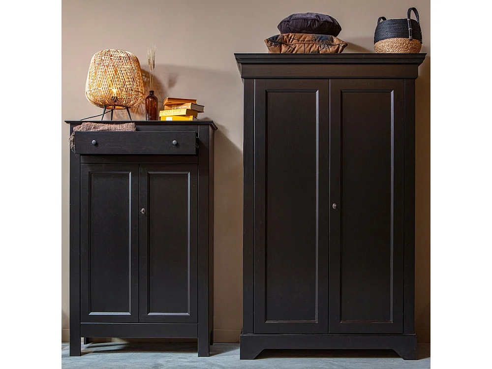 Eva - Buffet haut vintage pin massif - Noir