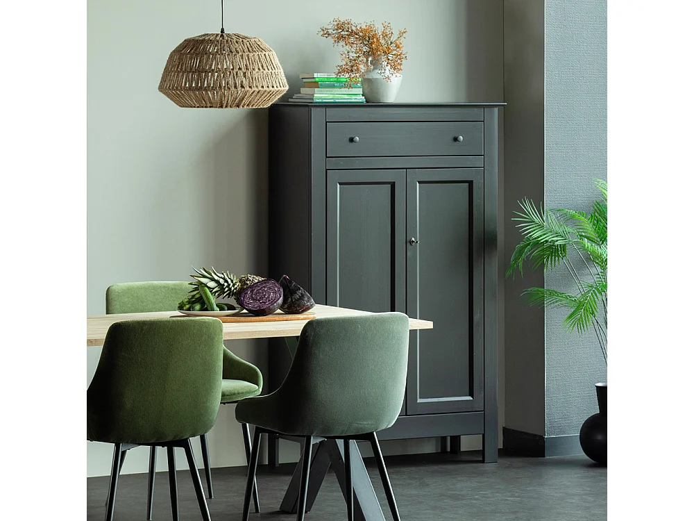 Eva - Buffet haut vintage pin massif - Noir