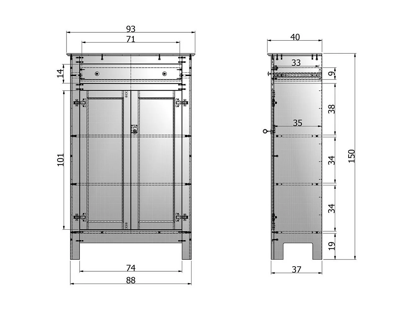 Eva - Buffet haut vintage pin massif - Noir