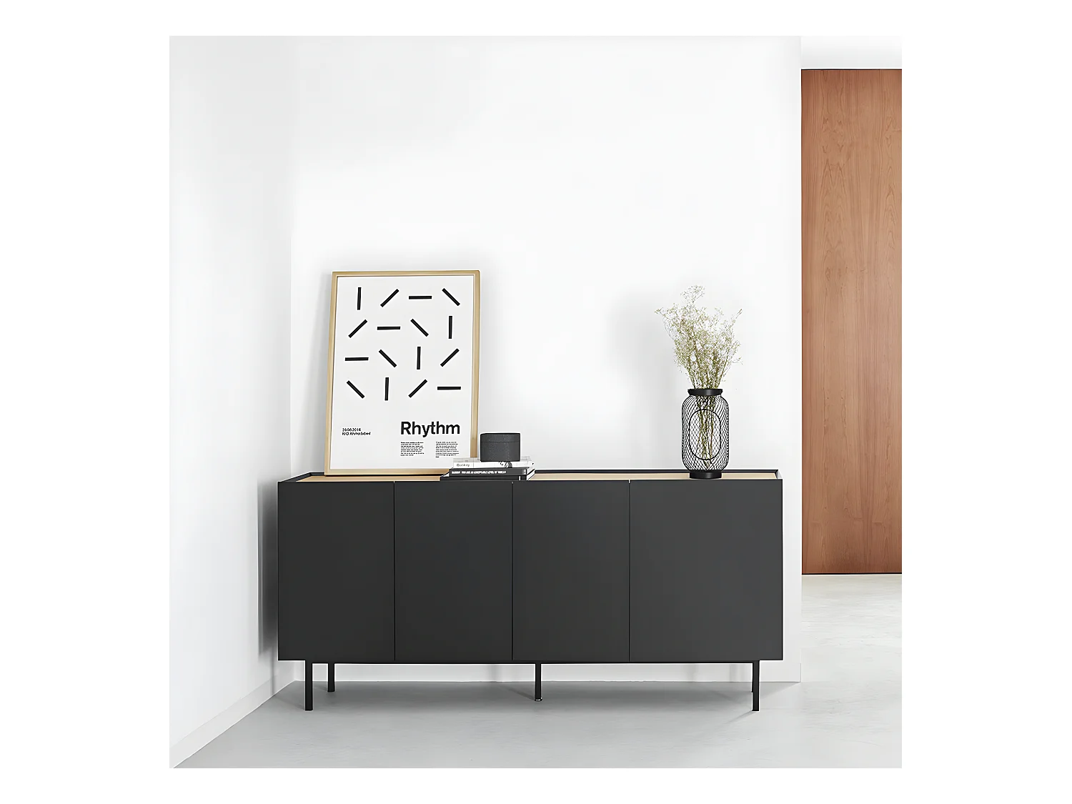 Arista - Buffet en bois 4 portes 3 tiroirs L165cm : Couleur - Noir