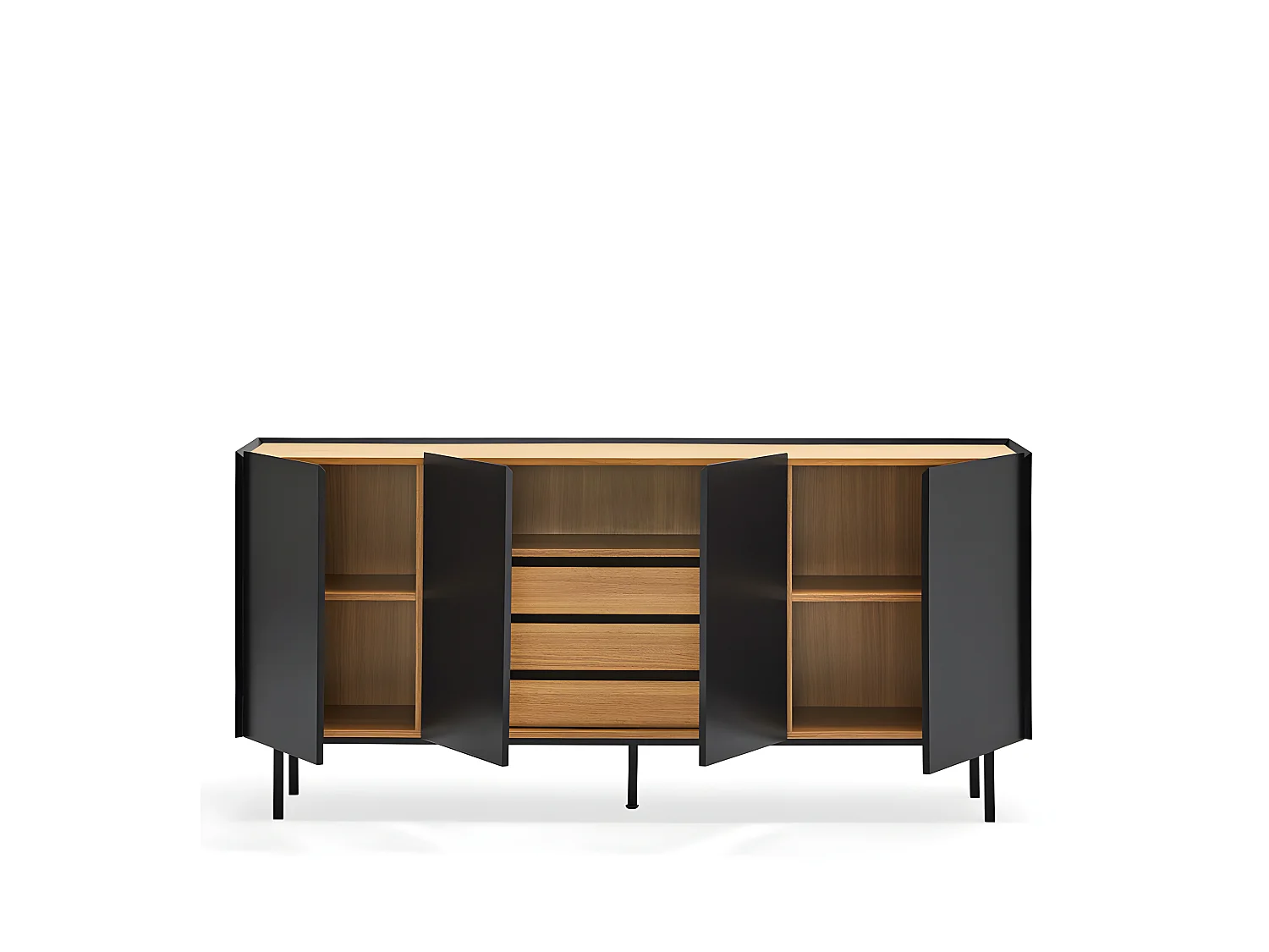 Arista - Buffet en bois 4 portes 3 tiroirs L165cm : Couleur - Noir