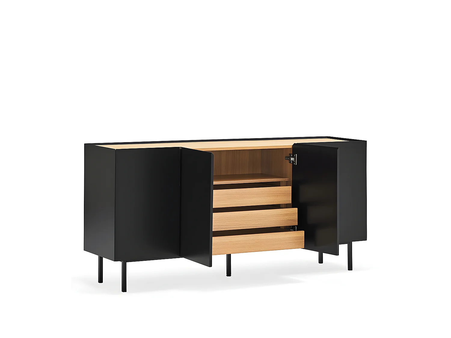 Arista - Buffet en bois 4 portes 3 tiroirs L165cm : Couleur - Noir