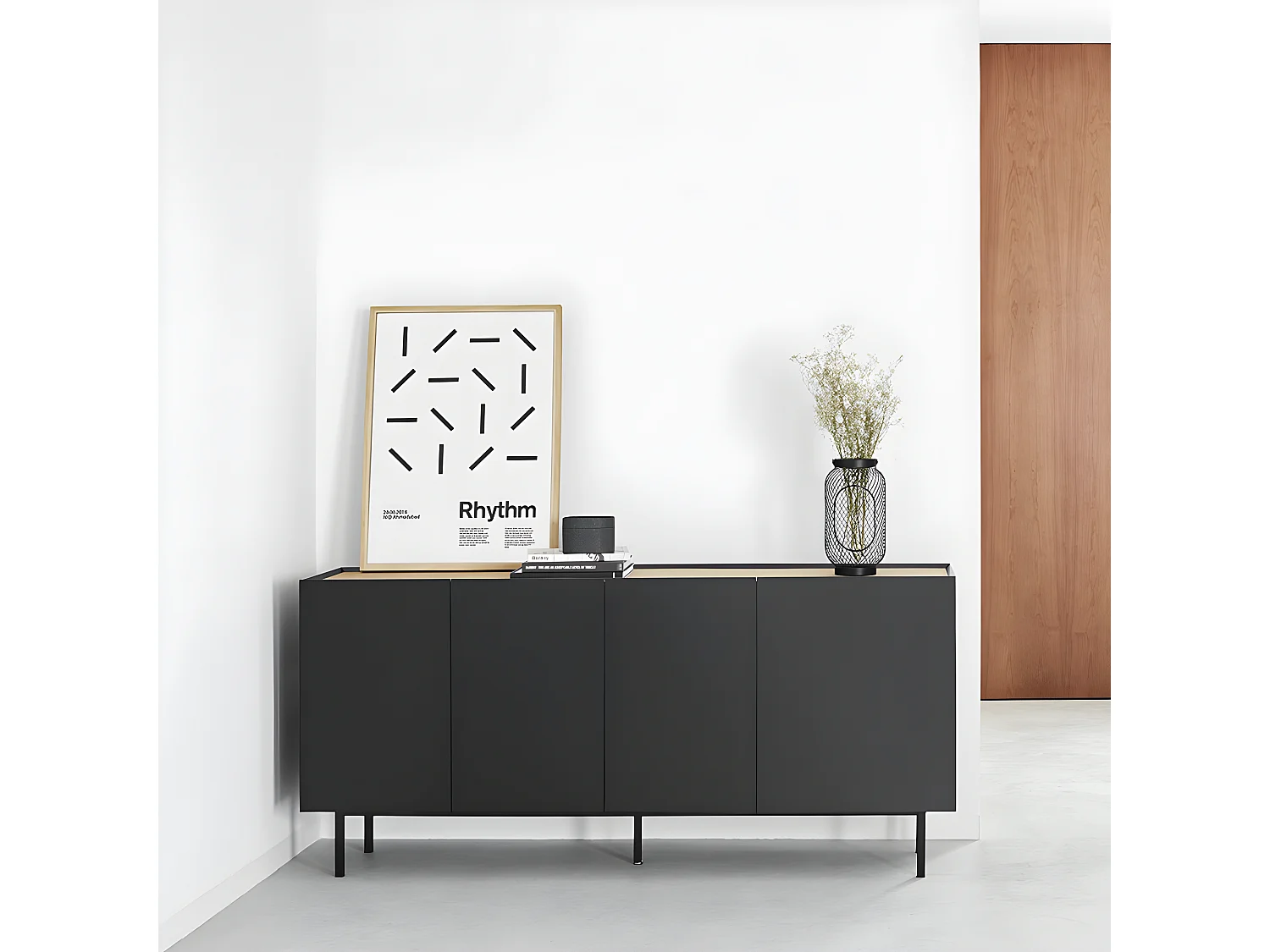 Arista - Buffet en bois 4 portes 3 tiroirs L165cm : Couleur - Noir