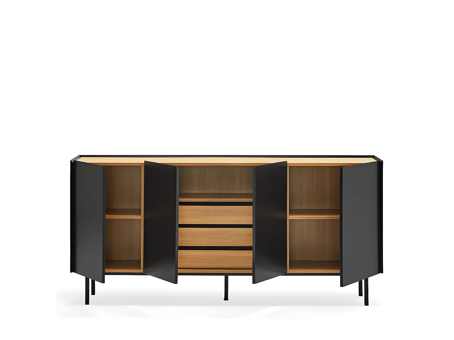 Arista - Buffet en bois 4 portes 3 tiroirs L165cm : Couleur - Noir