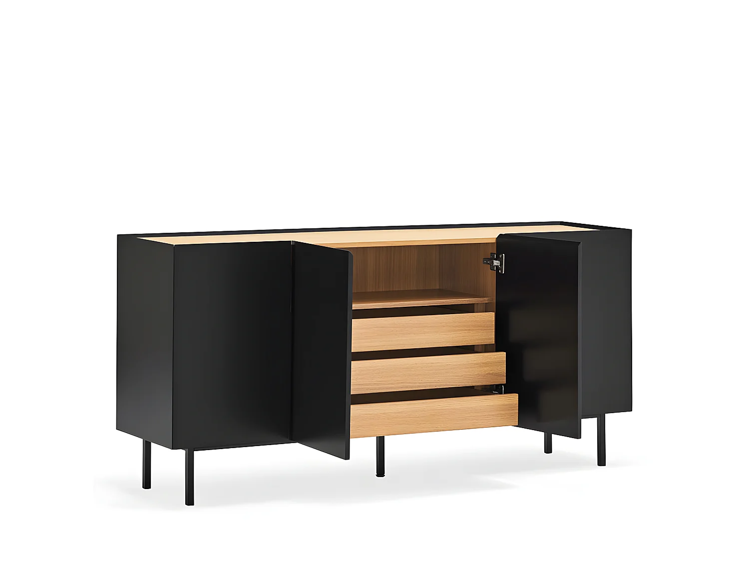 Arista - Buffet en bois 4 portes 3 tiroirs L165cm : Couleur - Noir