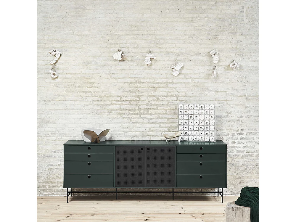 Punto - Buffet en bois 2 portes 8 tiroirs L212cm : Couleur - Vert forêt
