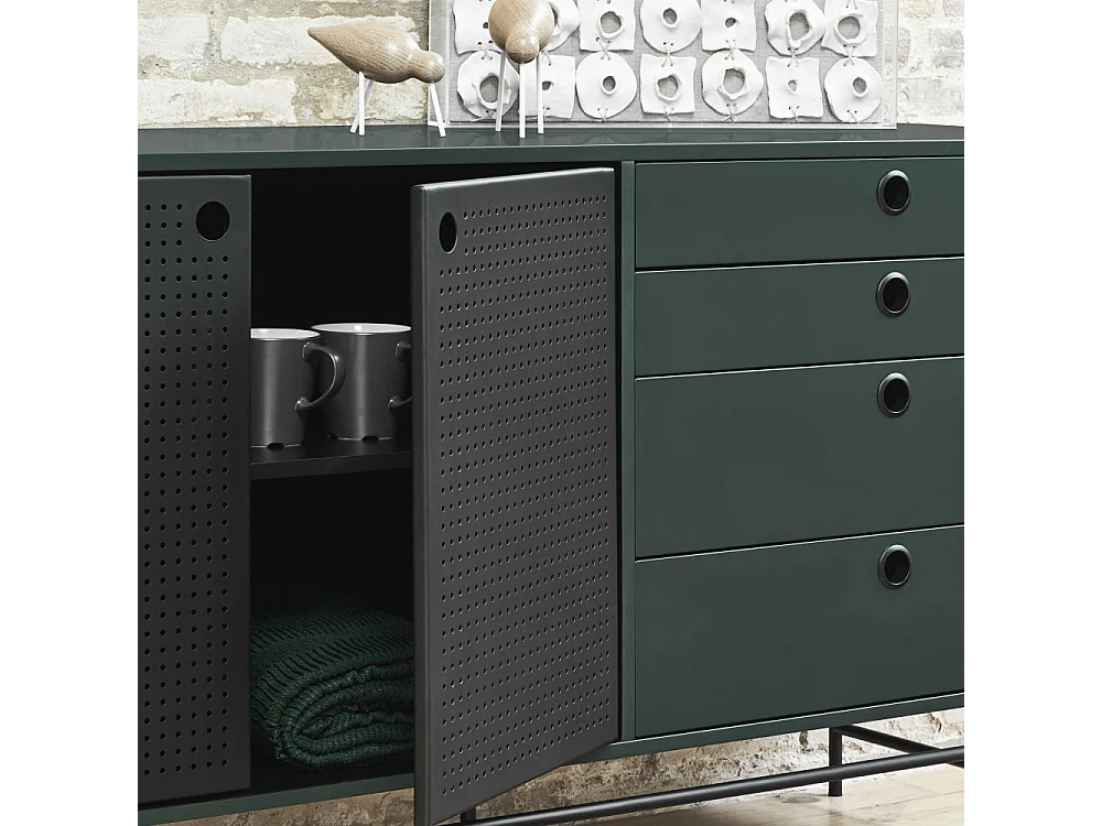 Punto - Buffet en bois 2 portes 8 tiroirs L212cm : Couleur - Vert forêt