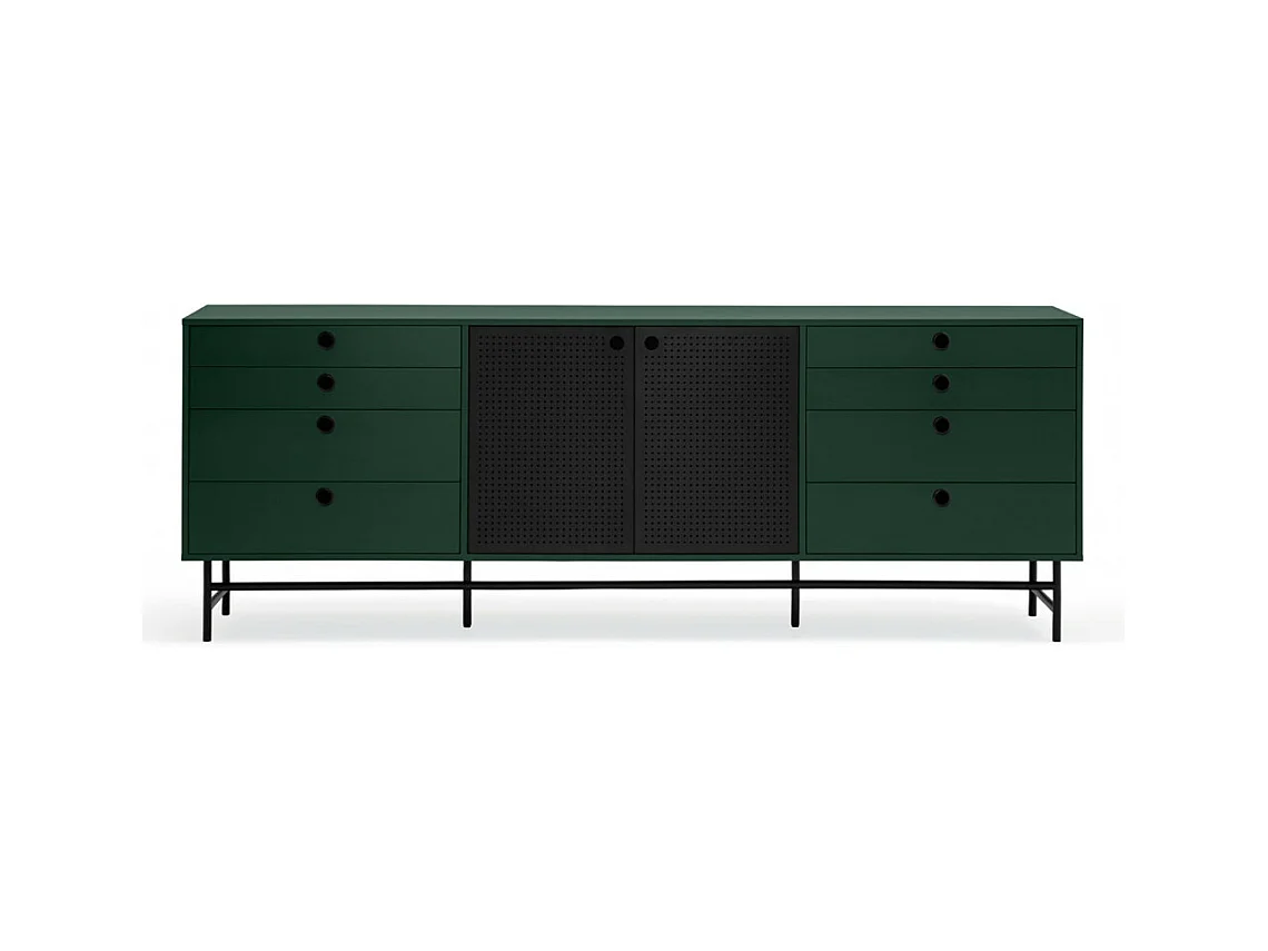 Punto - Buffet en bois 2 portes 8 tiroirs L212cm : Couleur - Vert forêt