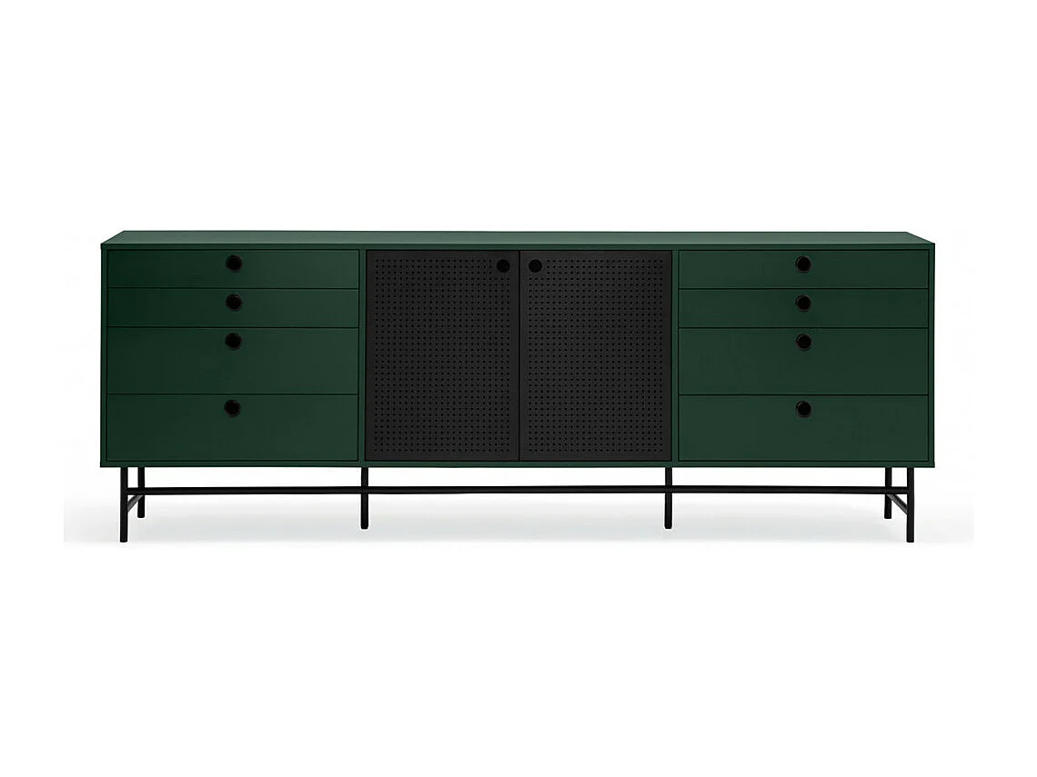 Punto - Buffet en bois 2 portes 8 tiroirs L212cm : Couleur - Vert forêt