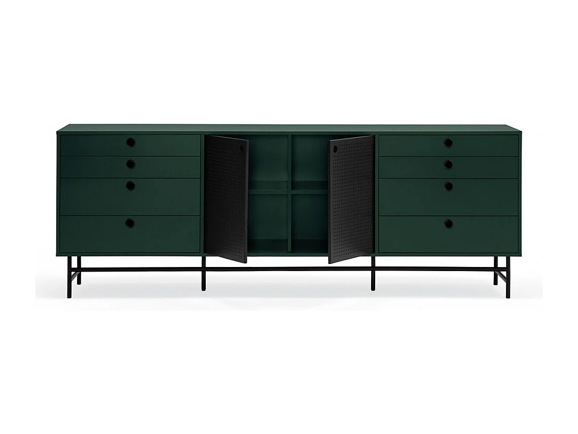 Punto - Buffet en bois 2 portes 8 tiroirs L212cm : Couleur - Vert forêt