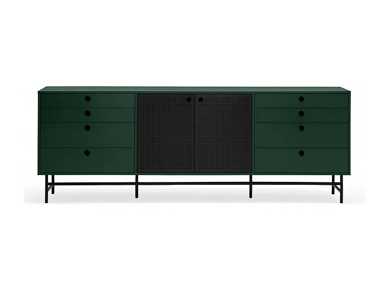 Punto - Buffet en bois 2 portes 8 tiroirs L212cm : Couleur - Vert forêt