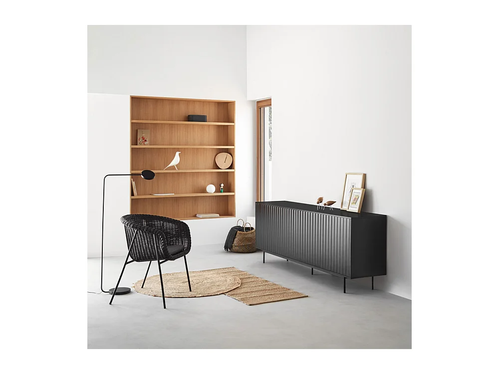 Sierra - Buffet en bois 4 portes 3 tiroirs L211cm : Couleur - Noir