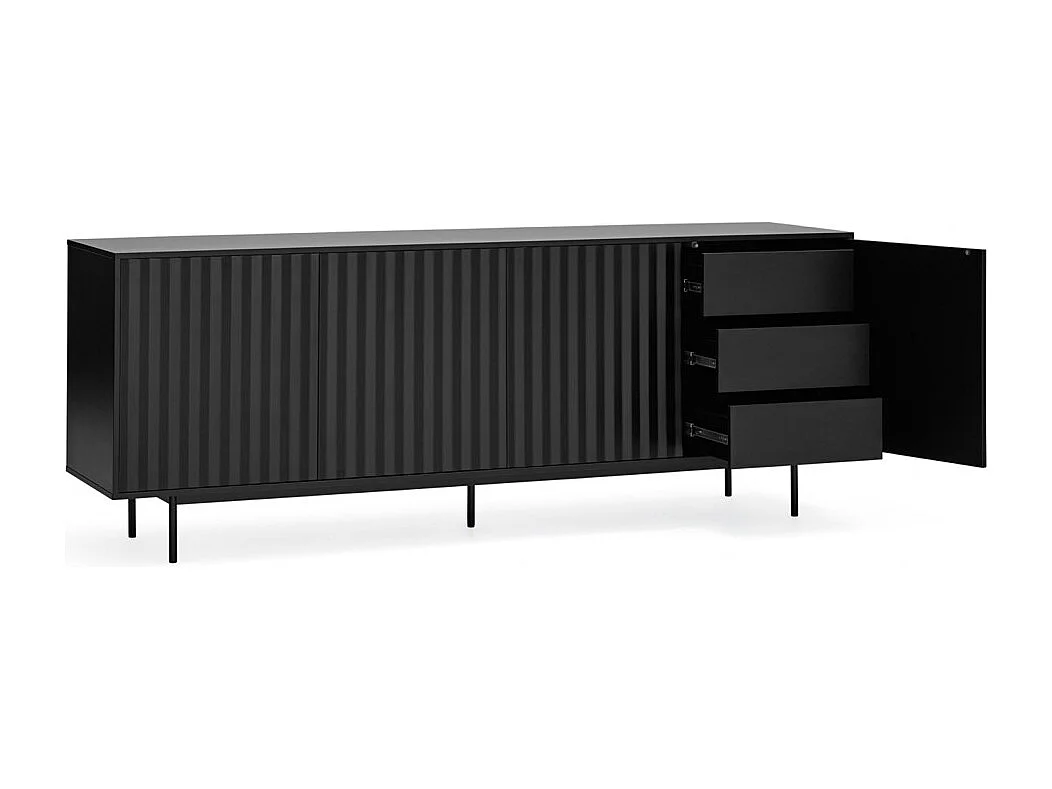 Sierra - Buffet en bois 4 portes 3 tiroirs L211cm : Couleur - Noir