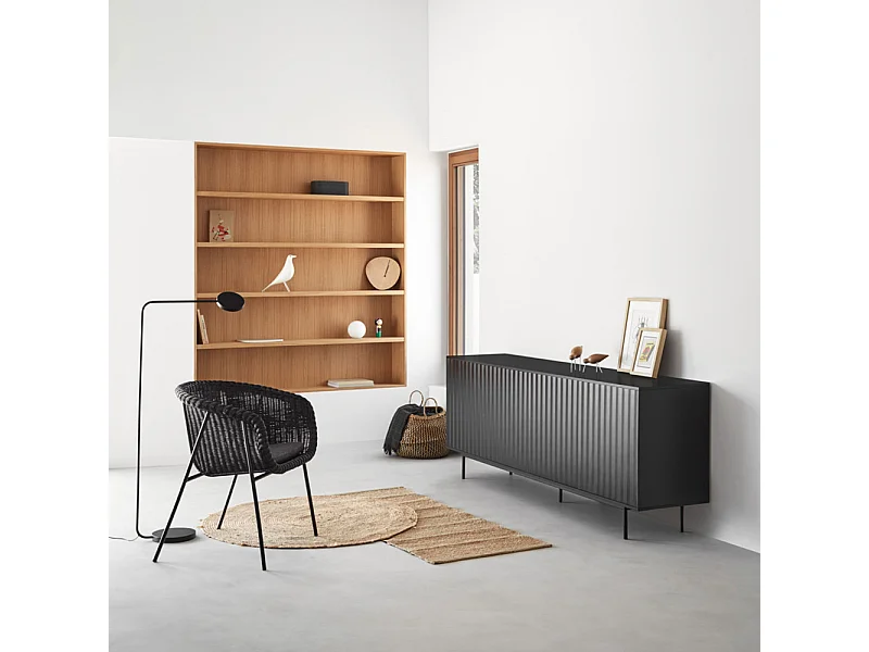 Sierra - Buffet en bois 4 portes 3 tiroirs L211cm : Couleur - Noir