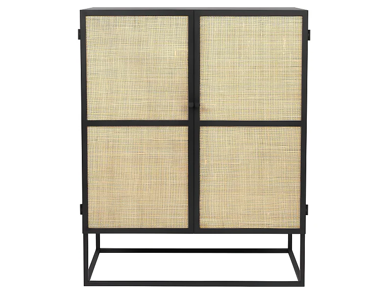 Guuji - Buffet 2 portes en bois et cannage L80cm - Couleur - Noir