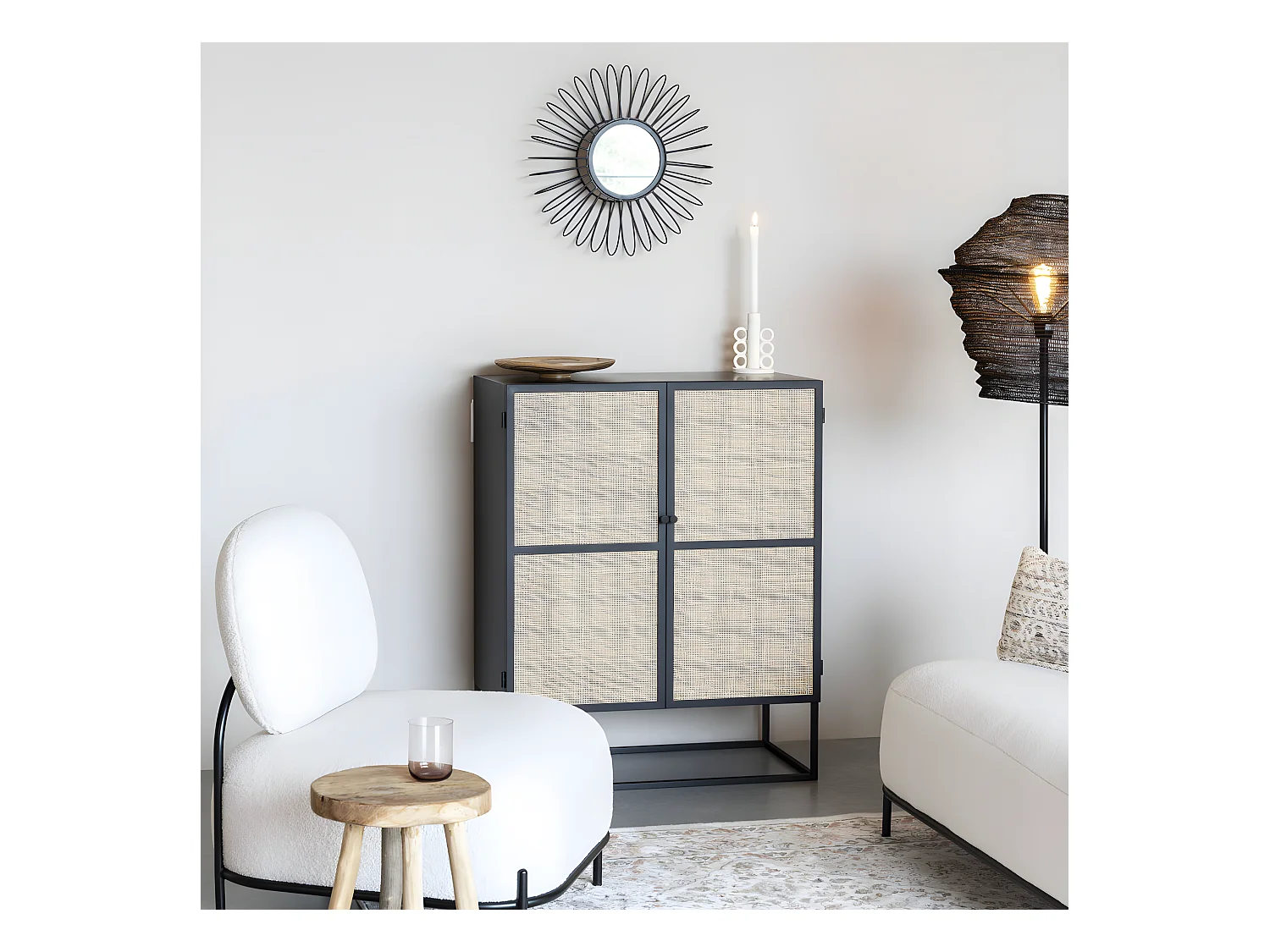 Guuji - Buffet 2 portes en bois et cannage L80cm - Couleur - Noir