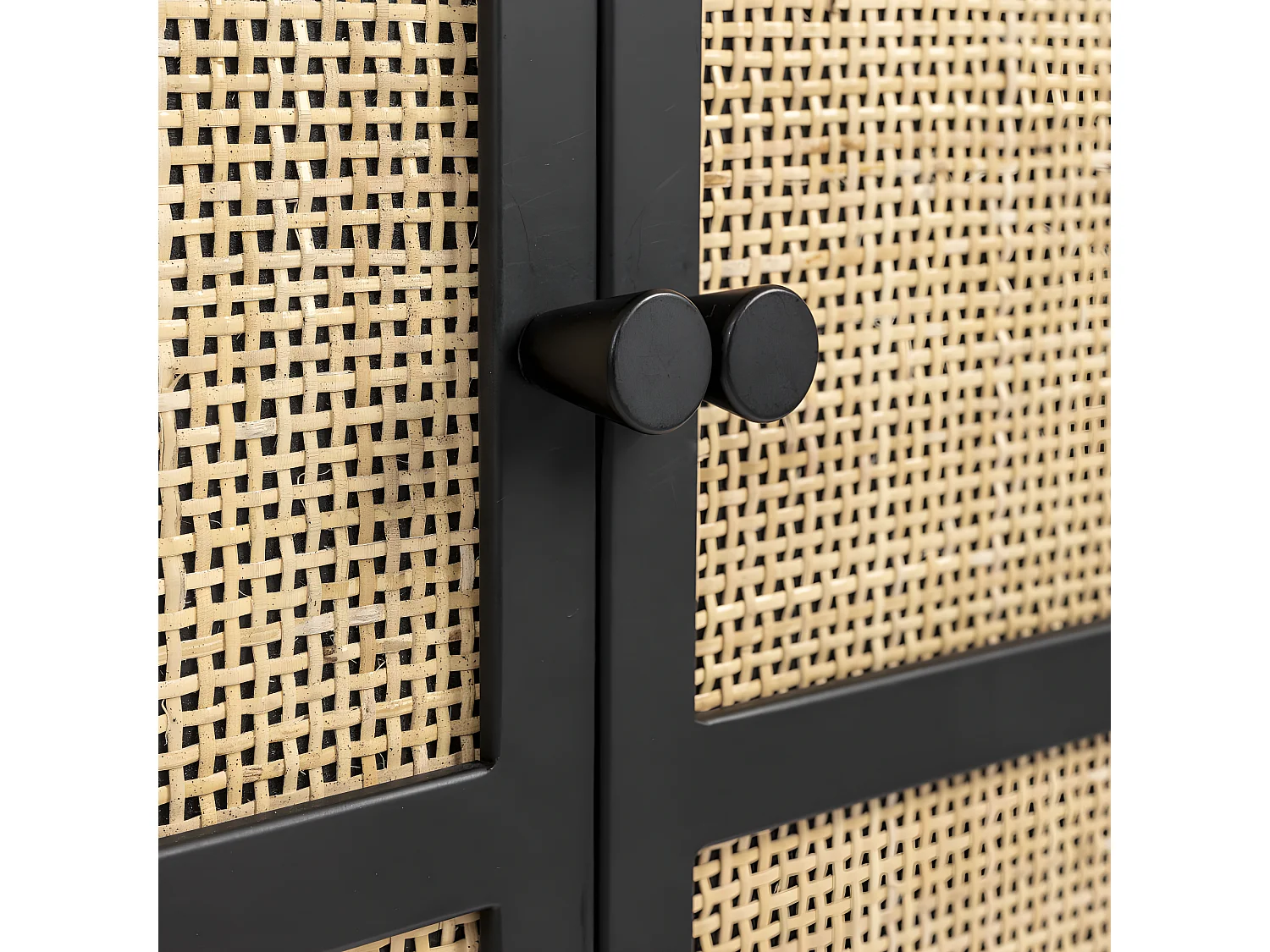 Guuji - Buffet 2 portes en bois et cannage L80cm - Couleur - Noir