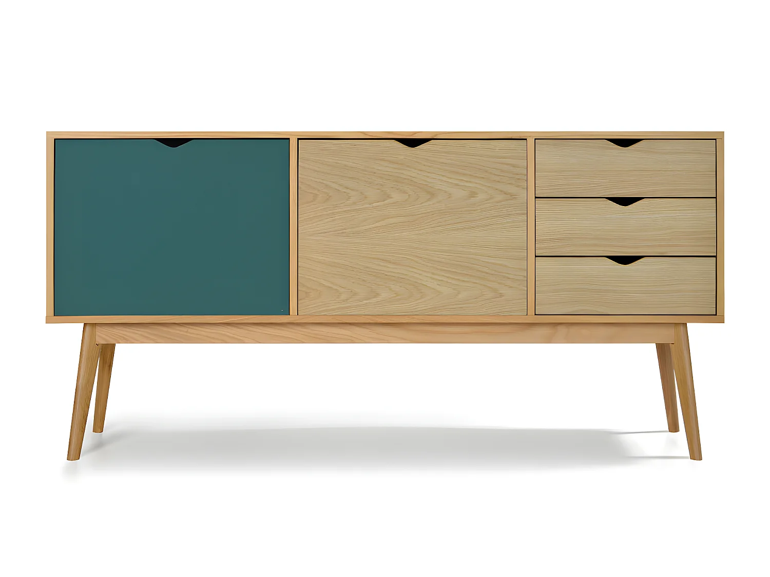 Ström - Buffet design 2 portes 3 tiroirs chêne - Couleur - Porte vert eucalyptus