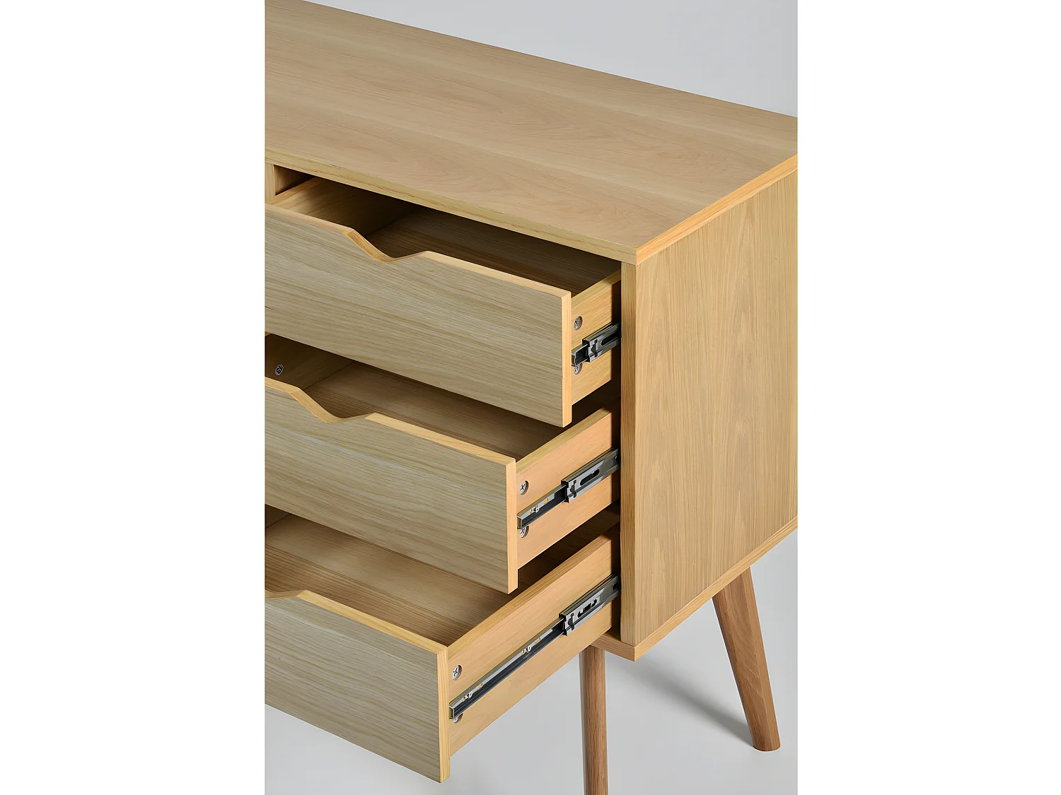 Ström - Buffet design 2 portes 3 tiroirs chêne - Couleur - Porte vert eucalyptus