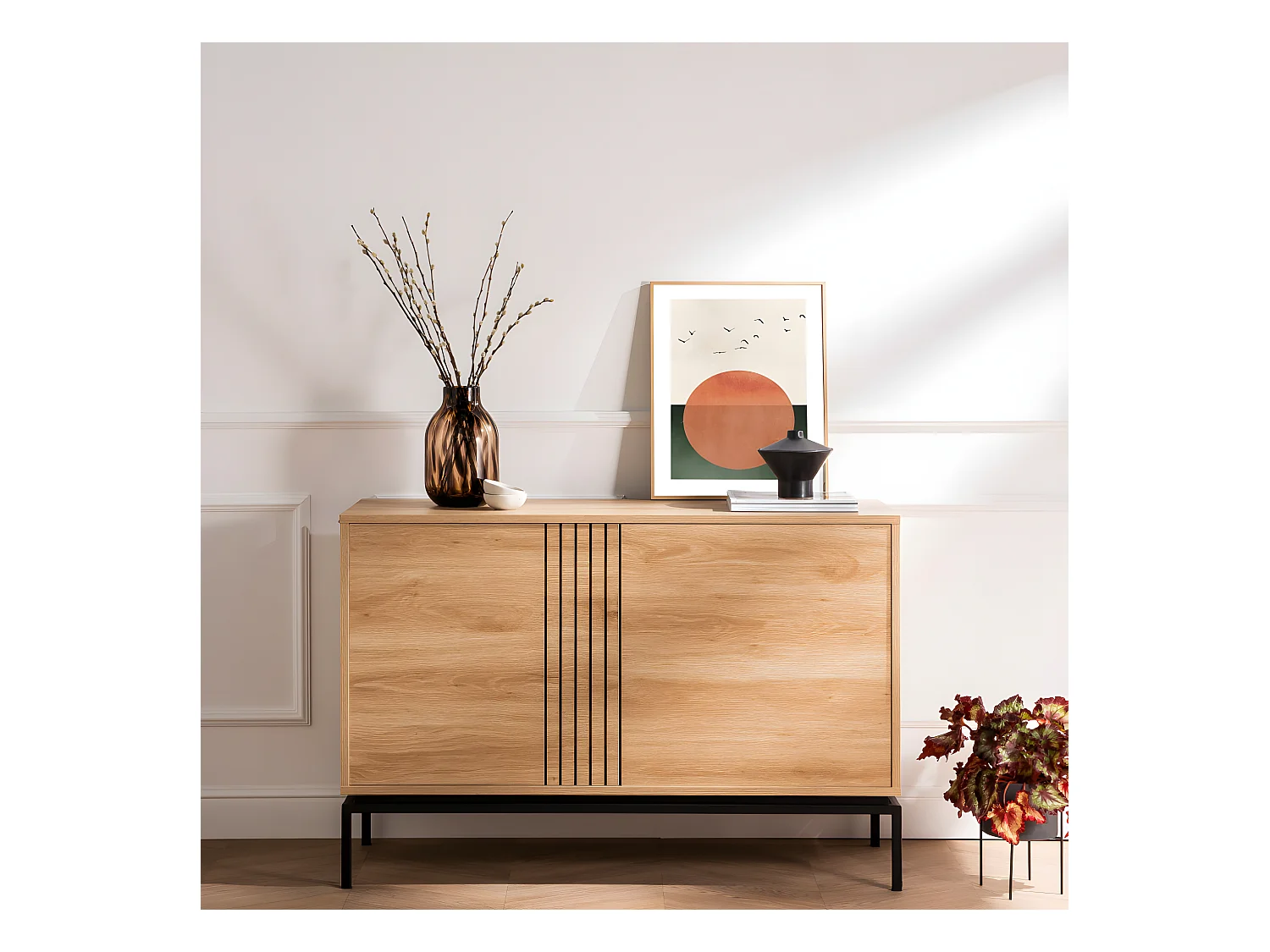 Krokom - Buffet 2 portes en bois et métal L120cm : Couleur - Bois clair