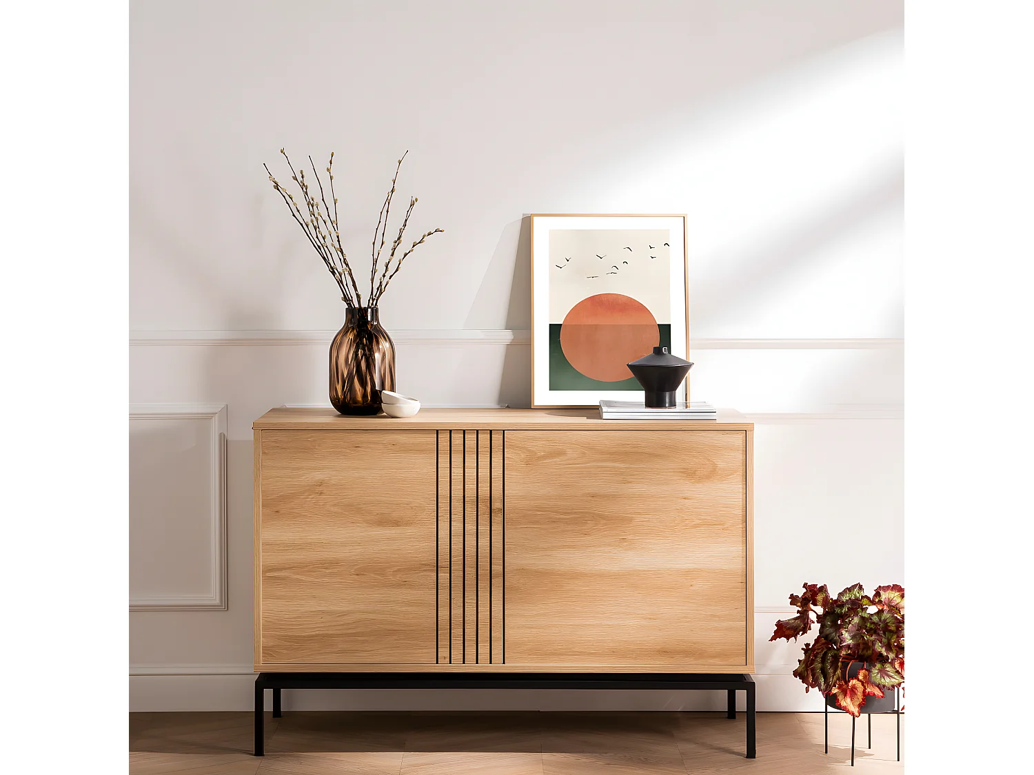 Krokom - Buffet 2 portes en bois et métal L120cm : Couleur - Bois clair