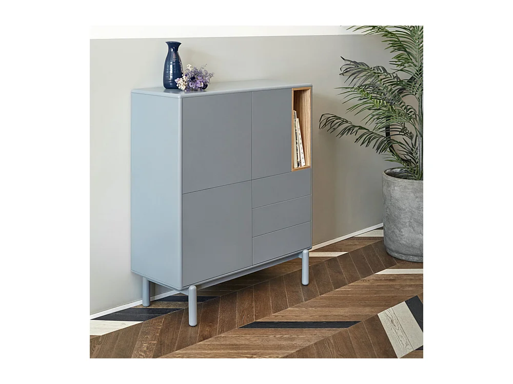 Corvo - Buffet haut 3 portes 3 tiroirs en bois L100cm - Gris clair
