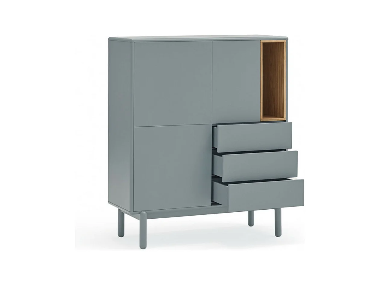Corvo - Buffet haut 3 portes 3 tiroirs en bois L100cm - Gris clair