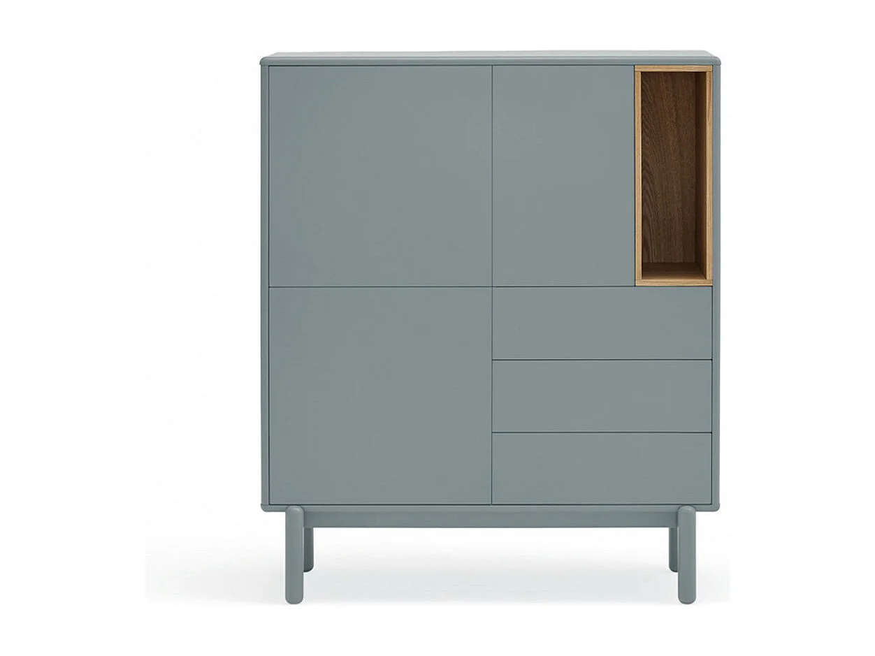 Corvo - Buffet haut 3 portes 3 tiroirs en bois L100cm - Gris clair